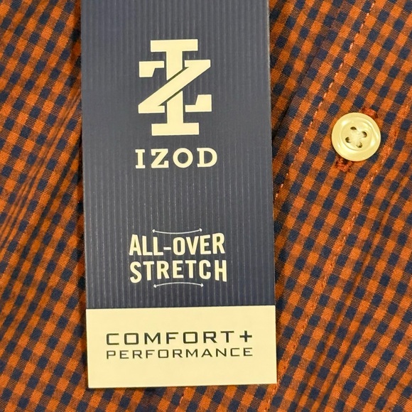 Izod Mens Small All-Over Stretch Gingerbread Plaid Button Down Shirt - NWT - Picture 5 of 7